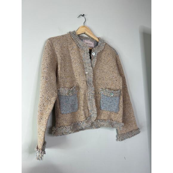 NEW Lingua Franca Onassis Fringed Tweed Button Cardigan Sweater Size: XS - Picture 3 of 7